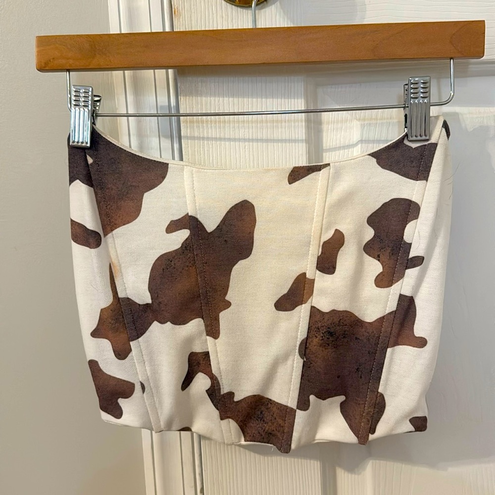 Buckle S corset style tube top cow print
